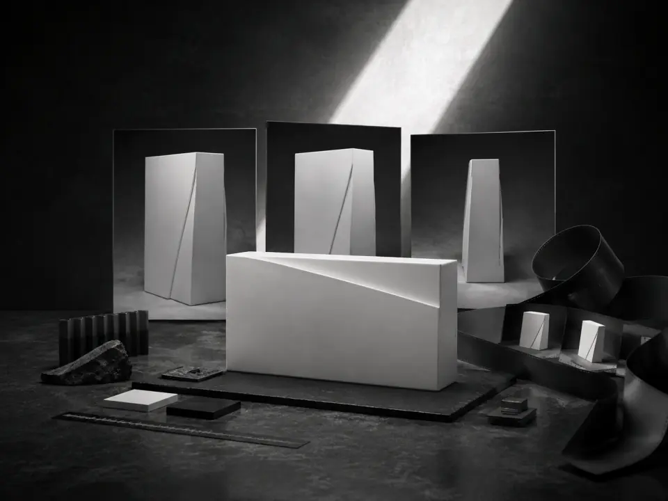 Concept art: an unbranded package, scene frames, and a film strip for an animated story.